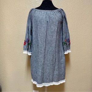 Beach Lunch Lounge Embroidered Shift Dress Size XS Linen Blend Boho Beachy Hippi